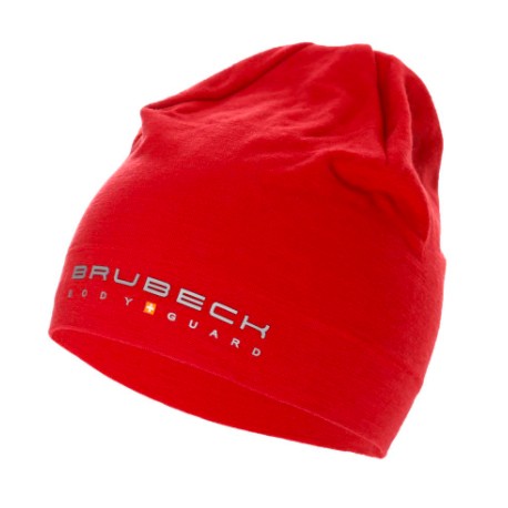 BRUBECK czapka dwuwarstwowa z wełny MERINO ciepła czerwona