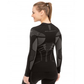 BRUBECK DRY damska koszulka termoaktywna z długim rękawem czarny-grafit