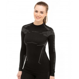 BRUBECK DRY damska koszulka termoaktywna z długim rękawem czarny-grafit