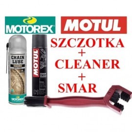 Zestaw Motorex Racing smar do łańcucha + Motul C1 środek do czyszczenia + szczotka