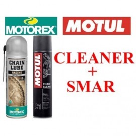 Zestaw Motorex Racing PTFE smar do łańcucha + Motul C1 środek do czyszczenia