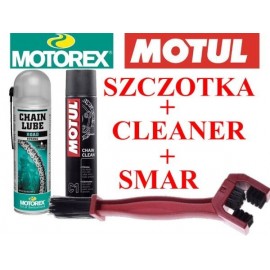 Zestaw Motorex Road Strong smar do łańcucha + Motul C1 środek do czyszczenia + szczotka